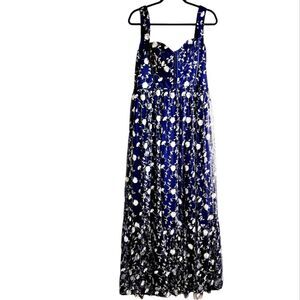 Lulus Gala Dress navy floral embroidered mesh overlay corset Prom Party Event XL
